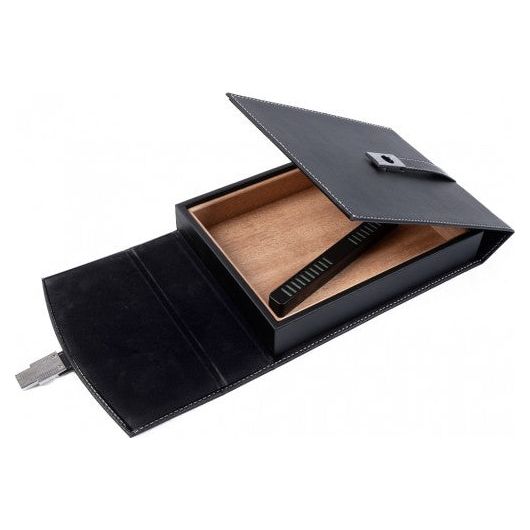 Florence Black Leather Travel Humidor with Chrome Buckle | Holds 10 Cigars