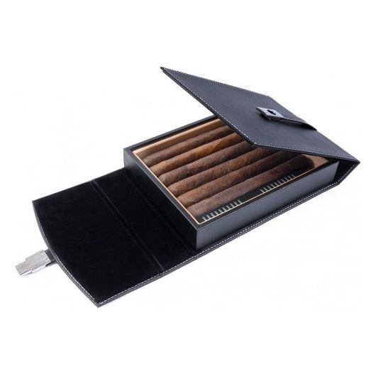 Florence Black Leather Travel Humidor with Chrome Buckle | Holds 10 Cigars