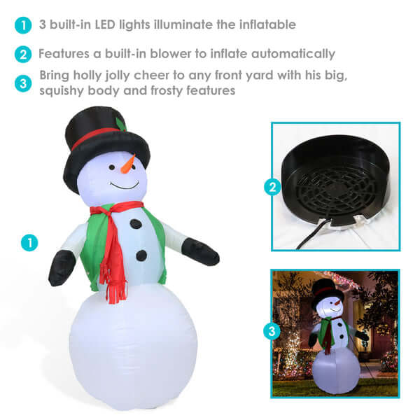 7' Holly Jolly Snowman- Inflatable Christmas Decoration