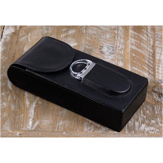 3 Cigar Leather Case with Magnetic Closure & Cutter