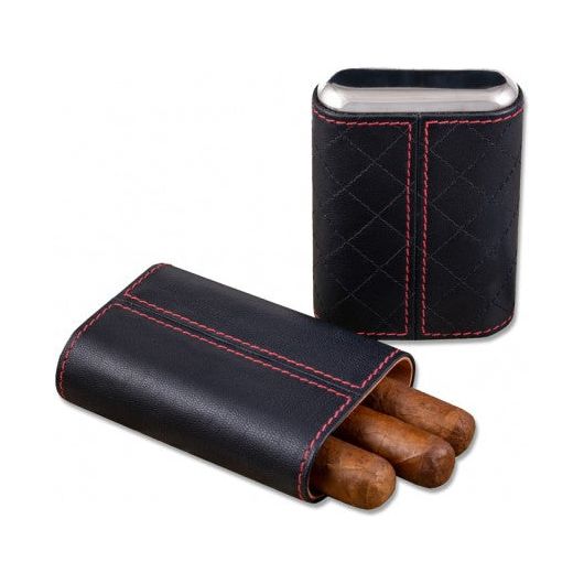3 Cigar Diamond Stitched Case with Polished End Caps