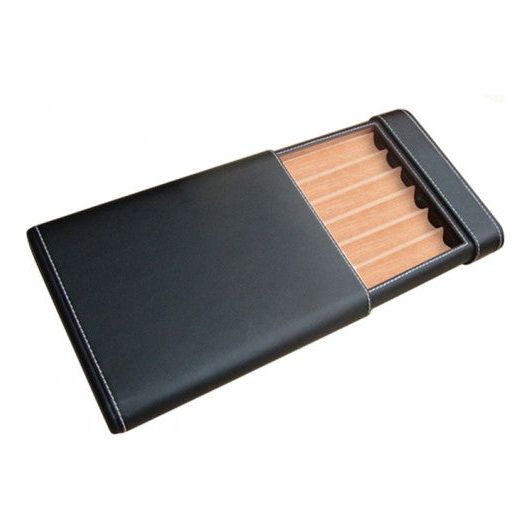 6 Cigar Leather Travel Humidor Case with Cigar Bed & Humidifier