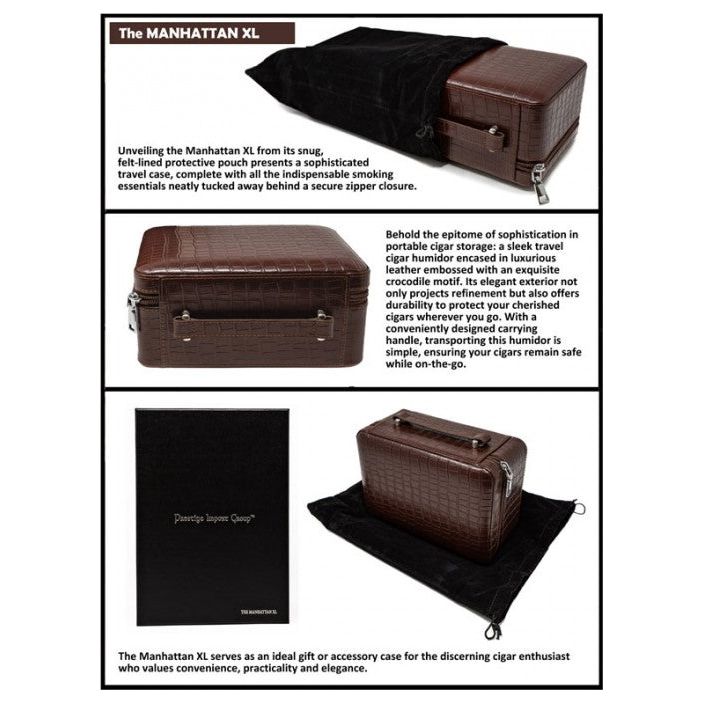 ManhattanXL Travel Humidor with Digital Hygro, Ashtray, Cutter, Lighter, Humidifier & Zipper | Holds 20 Cigars
