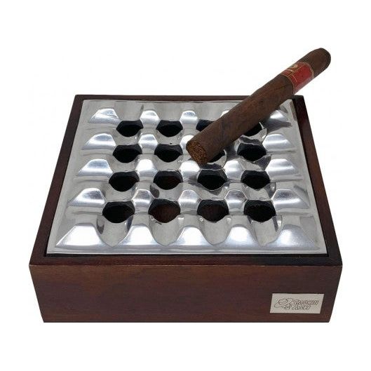 Smokin Ash Rockford Grid Cigar Ashtray | Polished Cast Aluminum with Wood Base