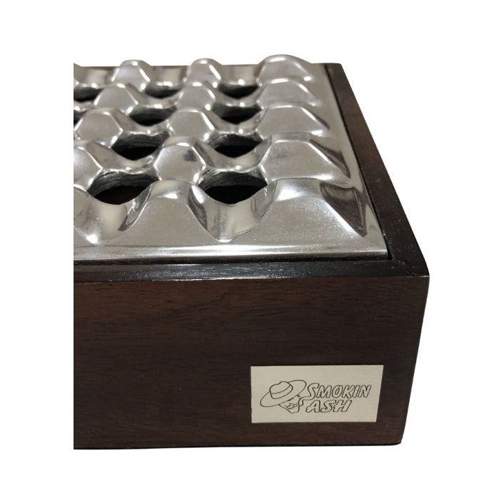 Smokin Ash Rockford Grid Cigar Ashtray | Polished Cast Aluminum with Wood Base