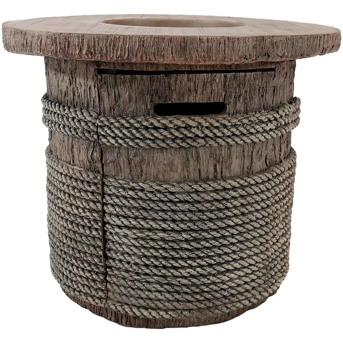 29" Rope and Barrel Fire Pit Table with Lava Rocks | Smokeless