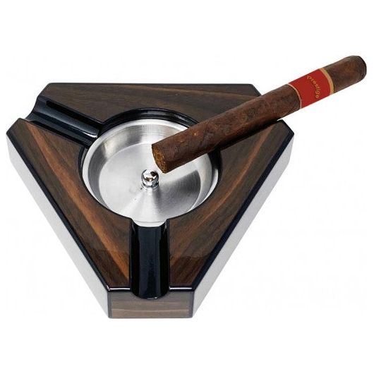 Dark Maple & Black Lacquer Triangular Cigar Ashtray