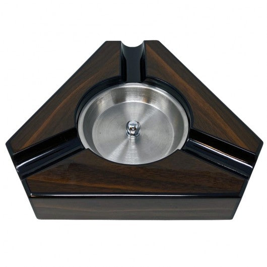 Dark Maple & Black Lacquer Triangular Cigar Ashtray