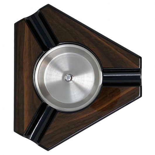 Dark Maple & Black Lacquer Triangular Cigar Ashtray