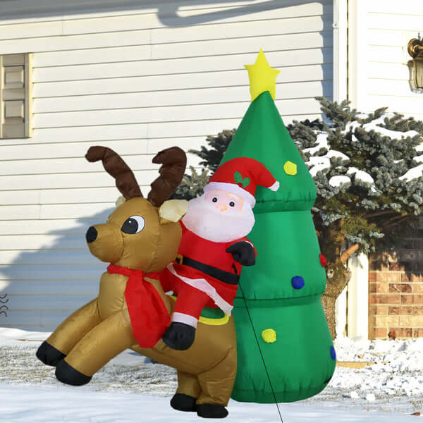 5' Santa with Reindeer and Tree- Inflatable Christmas Decoration