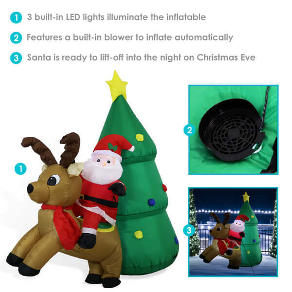 5' Santa with Reindeer and Tree- Inflatable Christmas Decoration