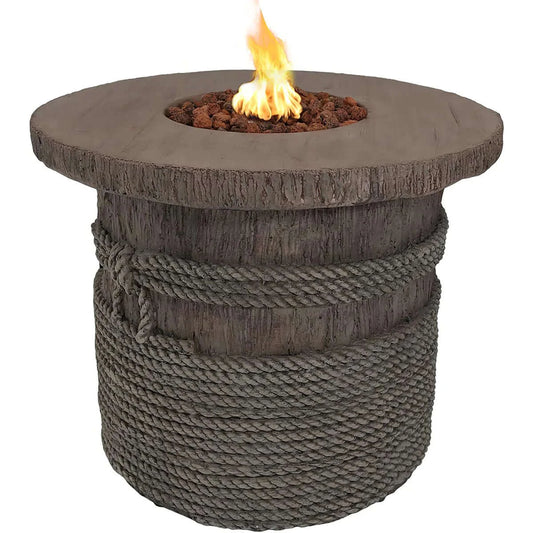 29" Rope and Barrel Fire Pit Table with Lava Rocks | Smokeless