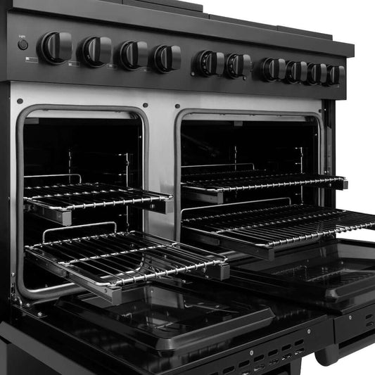 ZLINE 48" 8 Burner Double Oven Gas Range in Black Stainless Steel (SGRB-48)