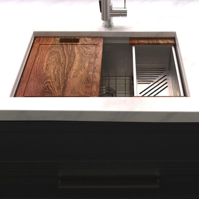 ZLINE Garmisch 30" Undermount Single Bowl Sink in DuraSnow® Stainless Steel with Accessories (SLS-30S)