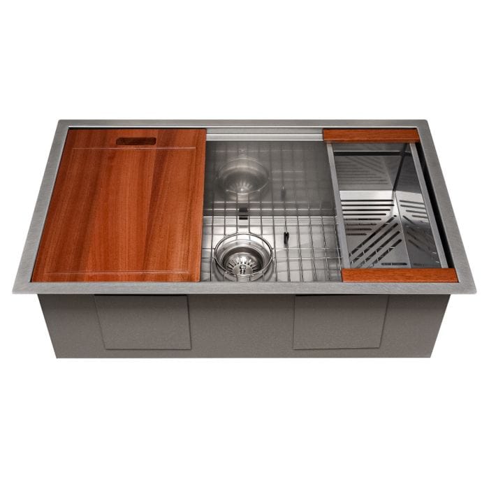 ZLINE Garmisch 30" Undermount Single Bowl Sink in DuraSnow® Stainless Steel with Accessories (SLS-30S)