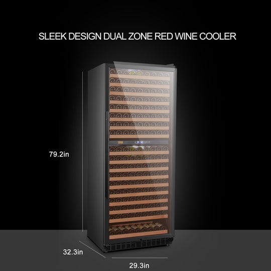 Lanbo 32" Wide, 287 Bottle Dual Zone Wine Cooler | Black Exterior Finish