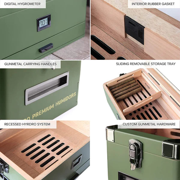 Military Glass Top Humidor | Holds 100 Cigars
