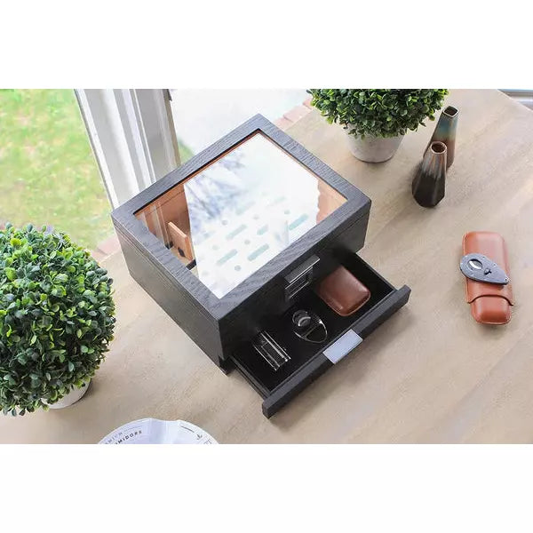 Mill Glass Top Cigar Humidor | Holds 60 Cigars