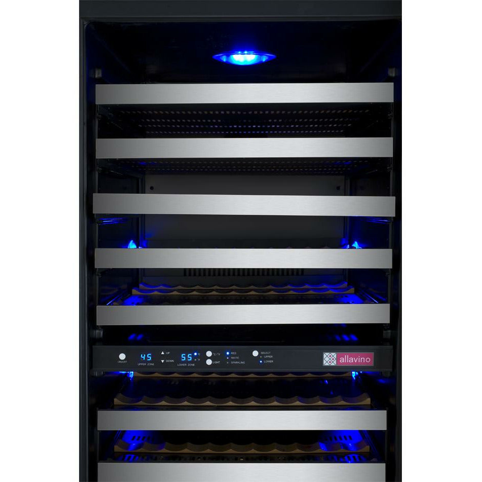 Allavino 47” Wide | 242 Bottle Four Zone Side-by-Side Wine Cooler | Tru-Vino Technology and FlexCount II Shelving