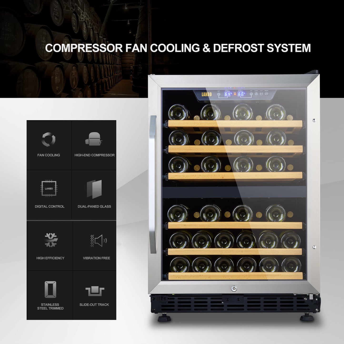 Lanbo 24" Wide, 46 Bottle Dual Zone Wine Cooler