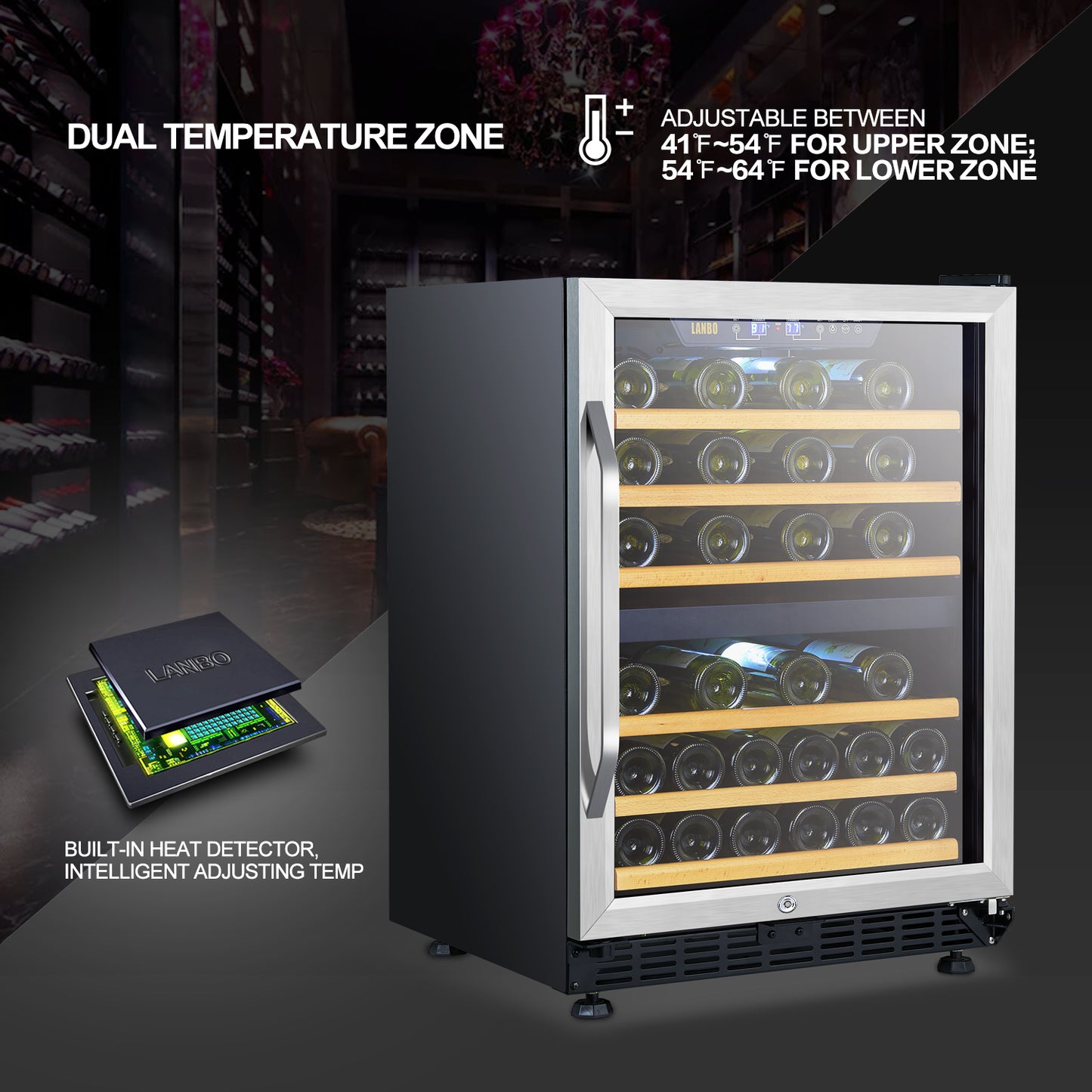 Lanbo 24" Wide, 46 Bottle Dual Zone Wine Cooler