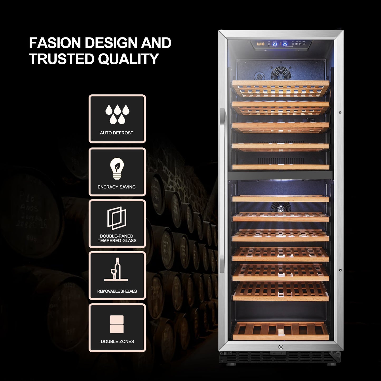 Lanbo 24" Wide, 138 Bottle Dual Zone Wine Cooler