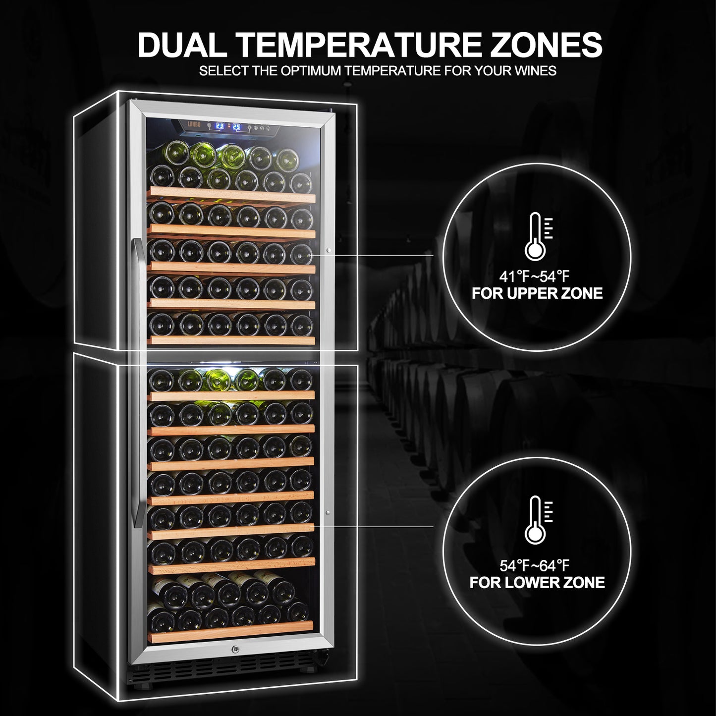 Lanbo 24" Wide, 138 Bottle Dual Zone Wine Cooler