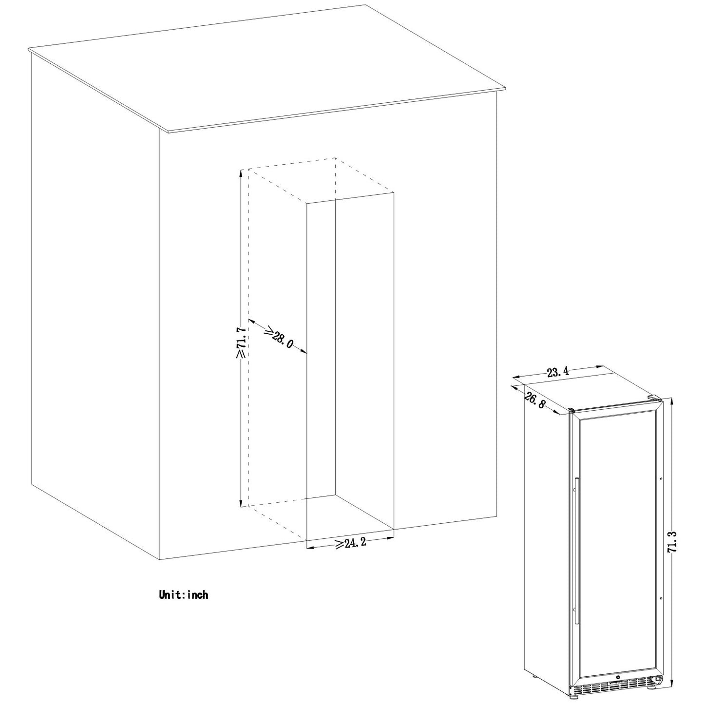 Lanbo 24" Wide, 171 Bottle Single Zone Wine Cooler