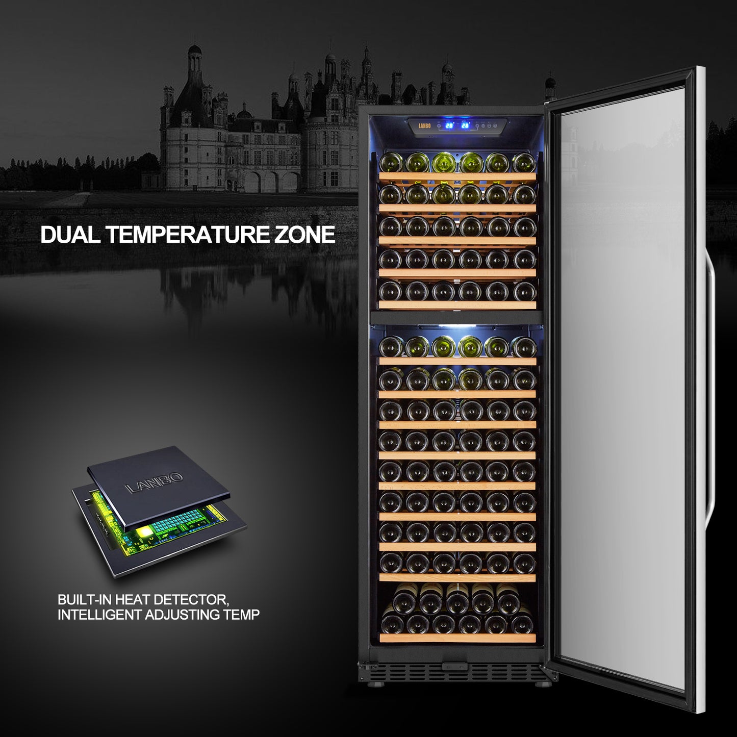 Lanbo 24" Wide, 160 Bottle Dual Zone Wine Cooler
