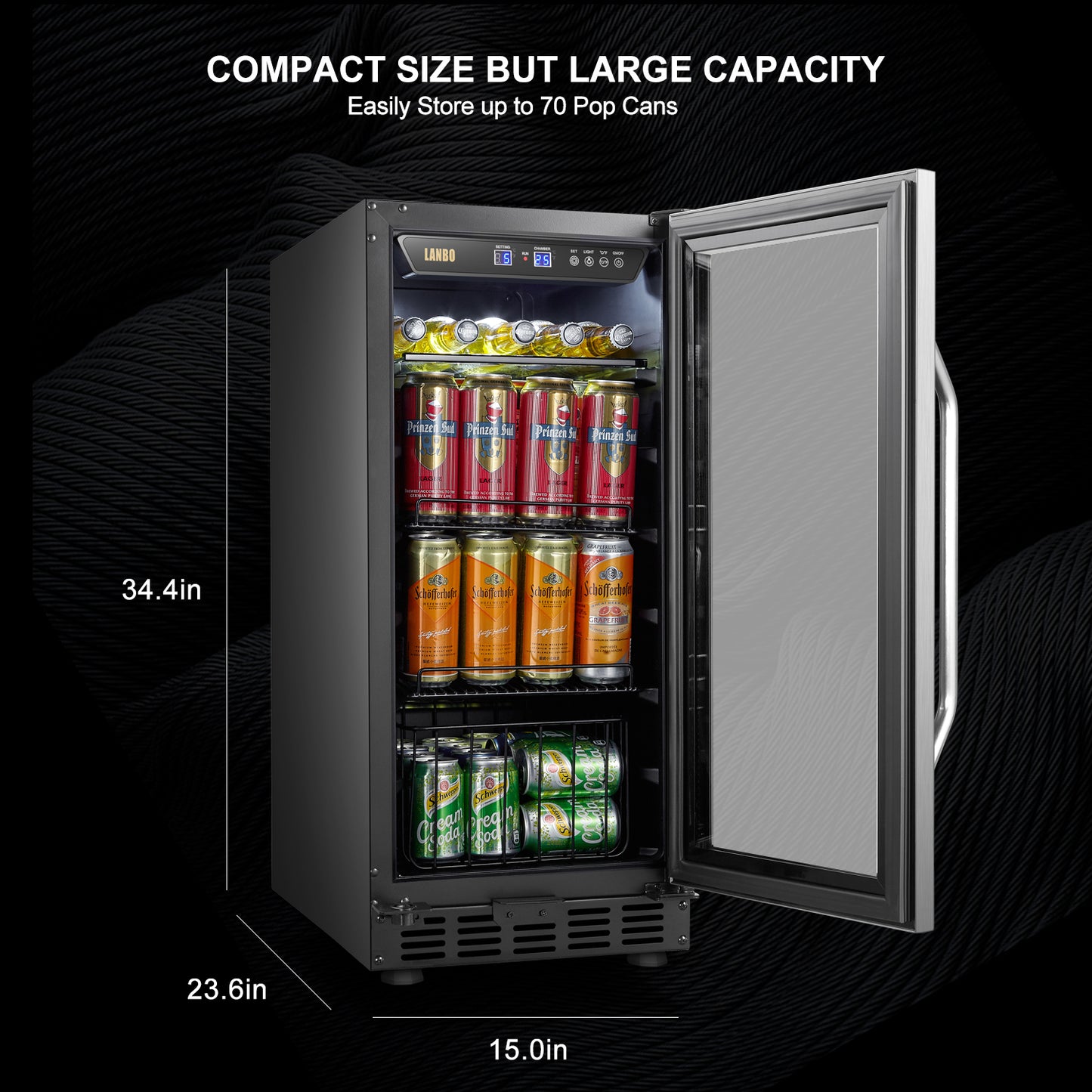Lanbo 15" Wide, 70 Can Single Zone Beverage Cooler