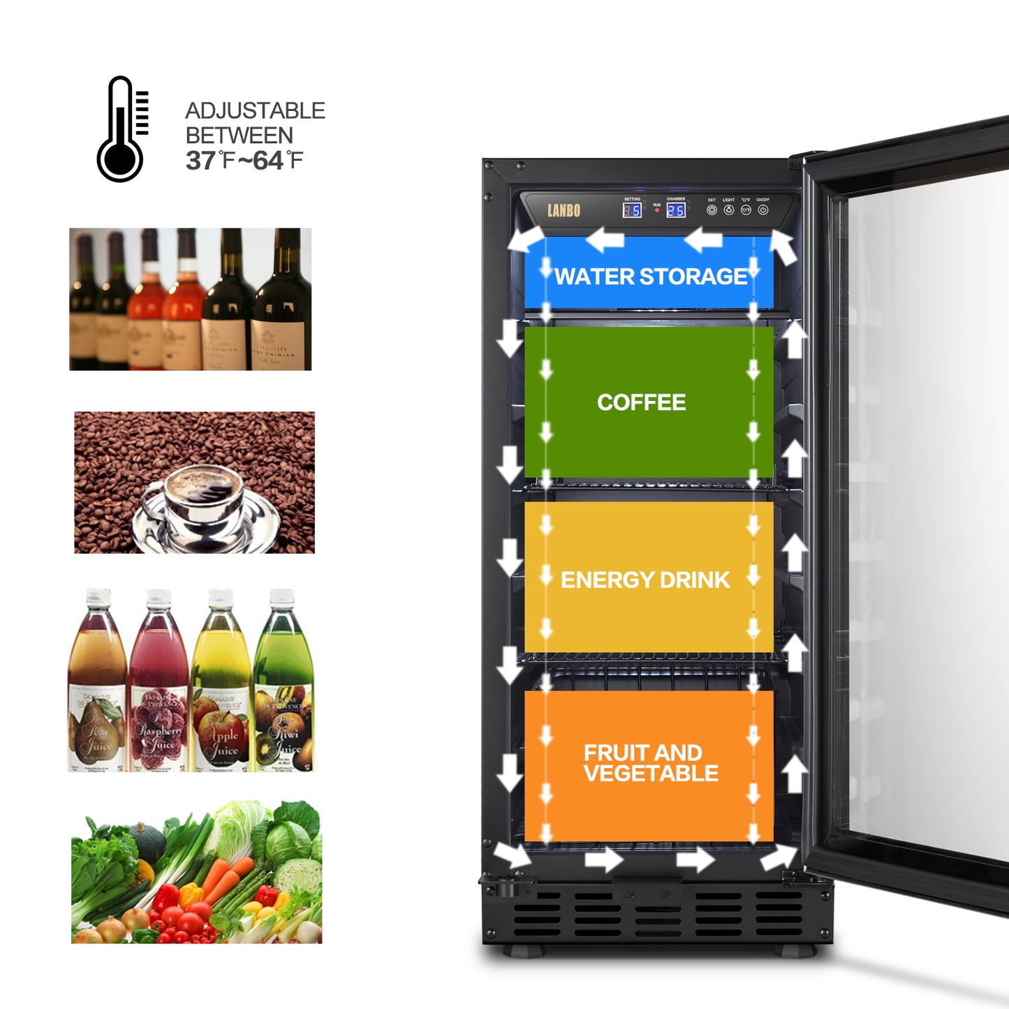 Lanbo 15" Wide, 70 Can Single Zone Beverage Cooler