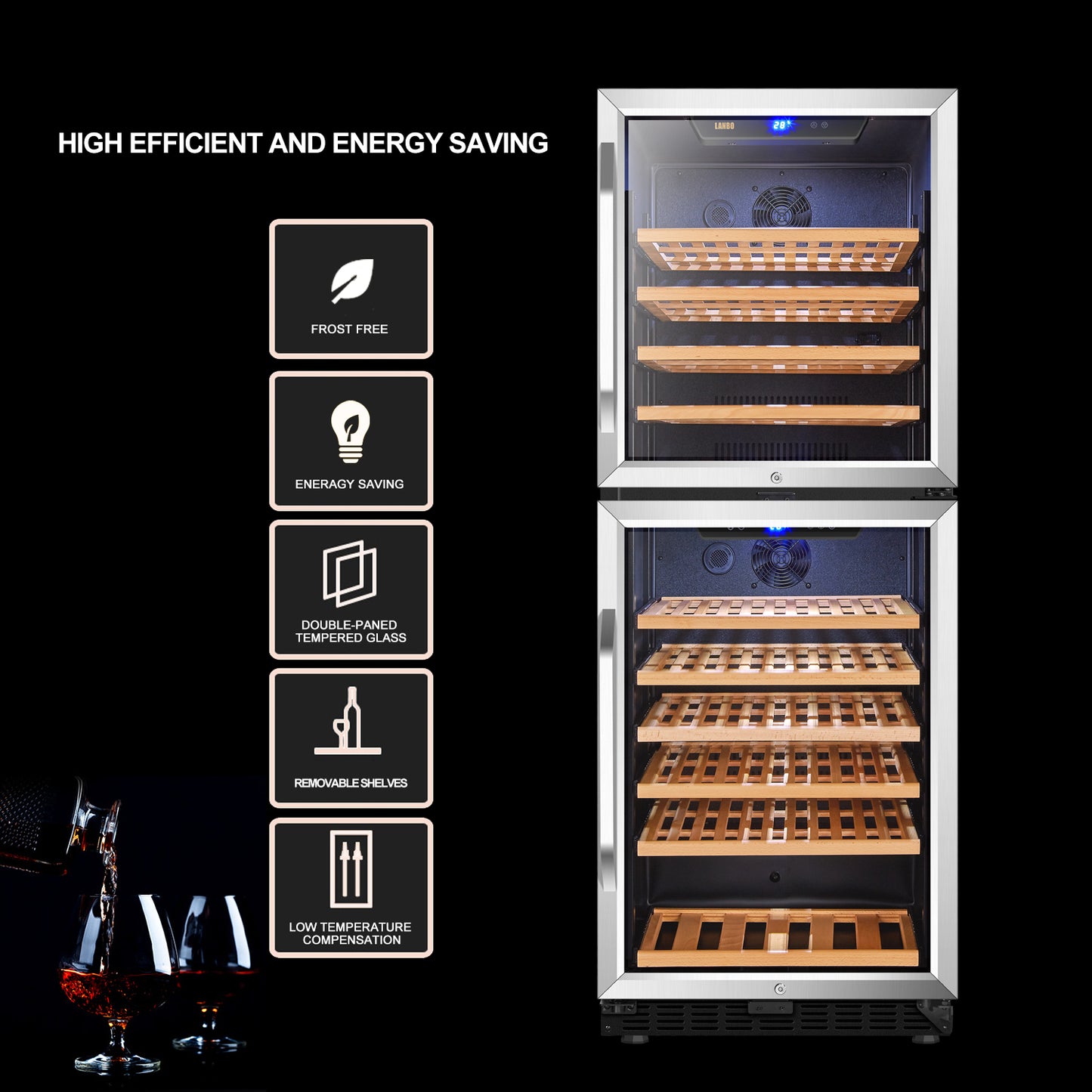 Lanbo 24" Wide, 133 Bottle Dual Zone Wine Cooler