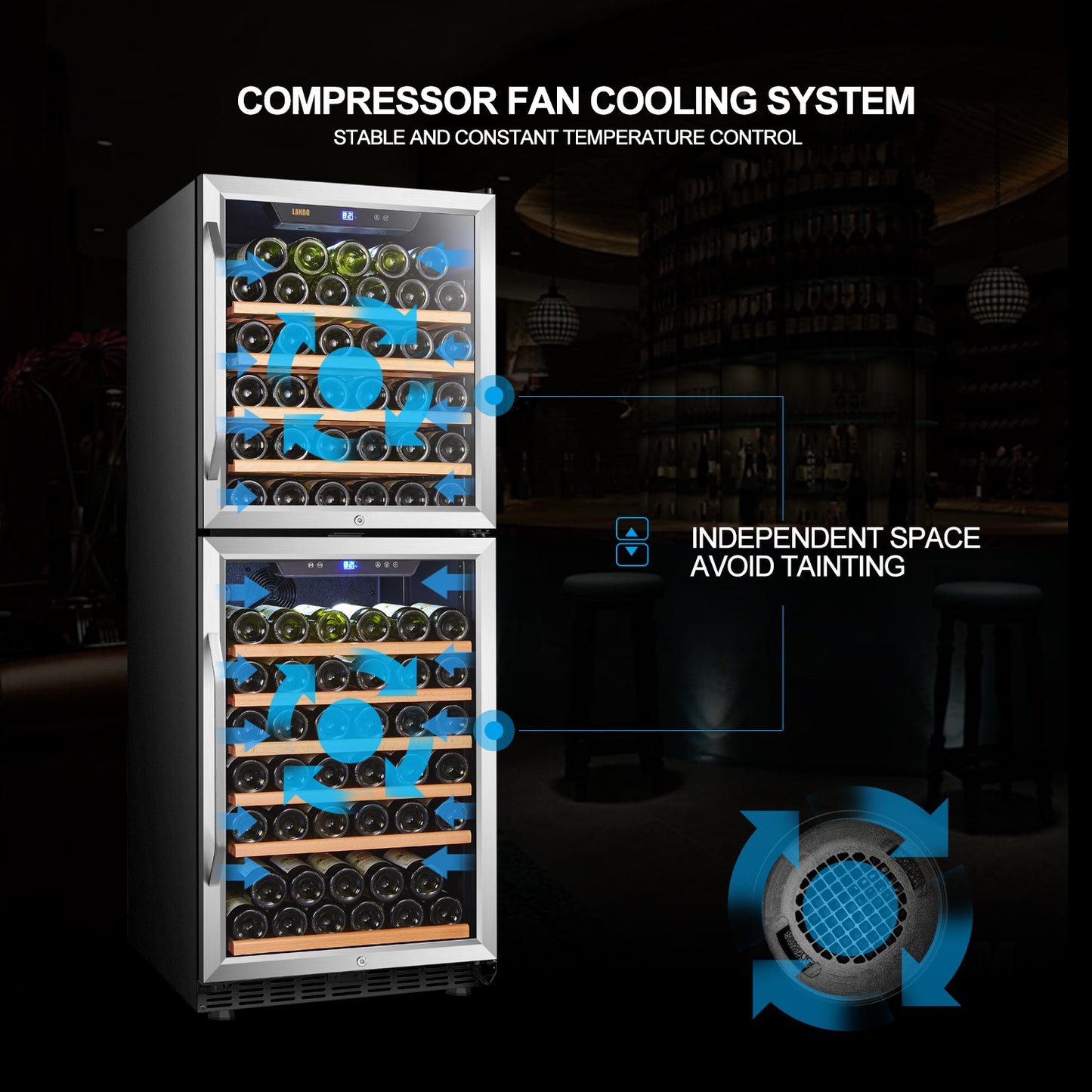 Lanbo 24" Wide, 133 Bottle Dual Zone Wine Cooler