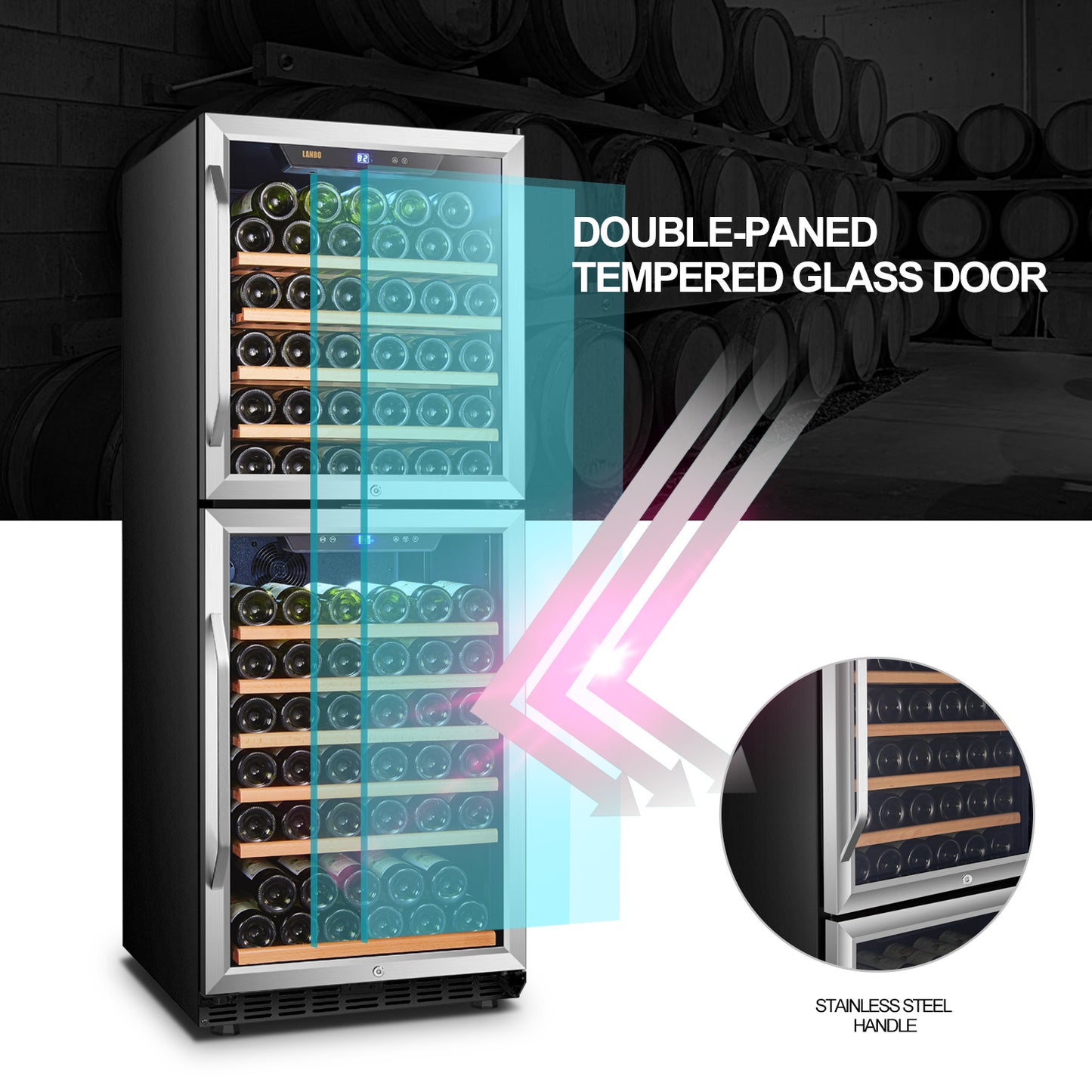Lanbo 24" Wide, 133 Bottle Dual Zone Wine Cooler