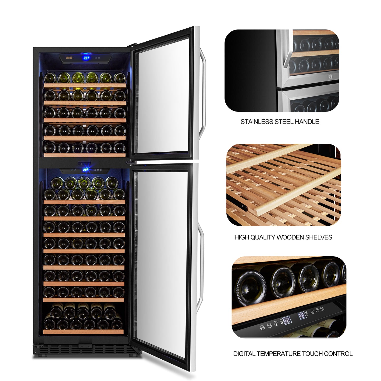 Lanbo 24" Wide, 162 Bottle Dual Zone Wine Cooler | Dual Doors