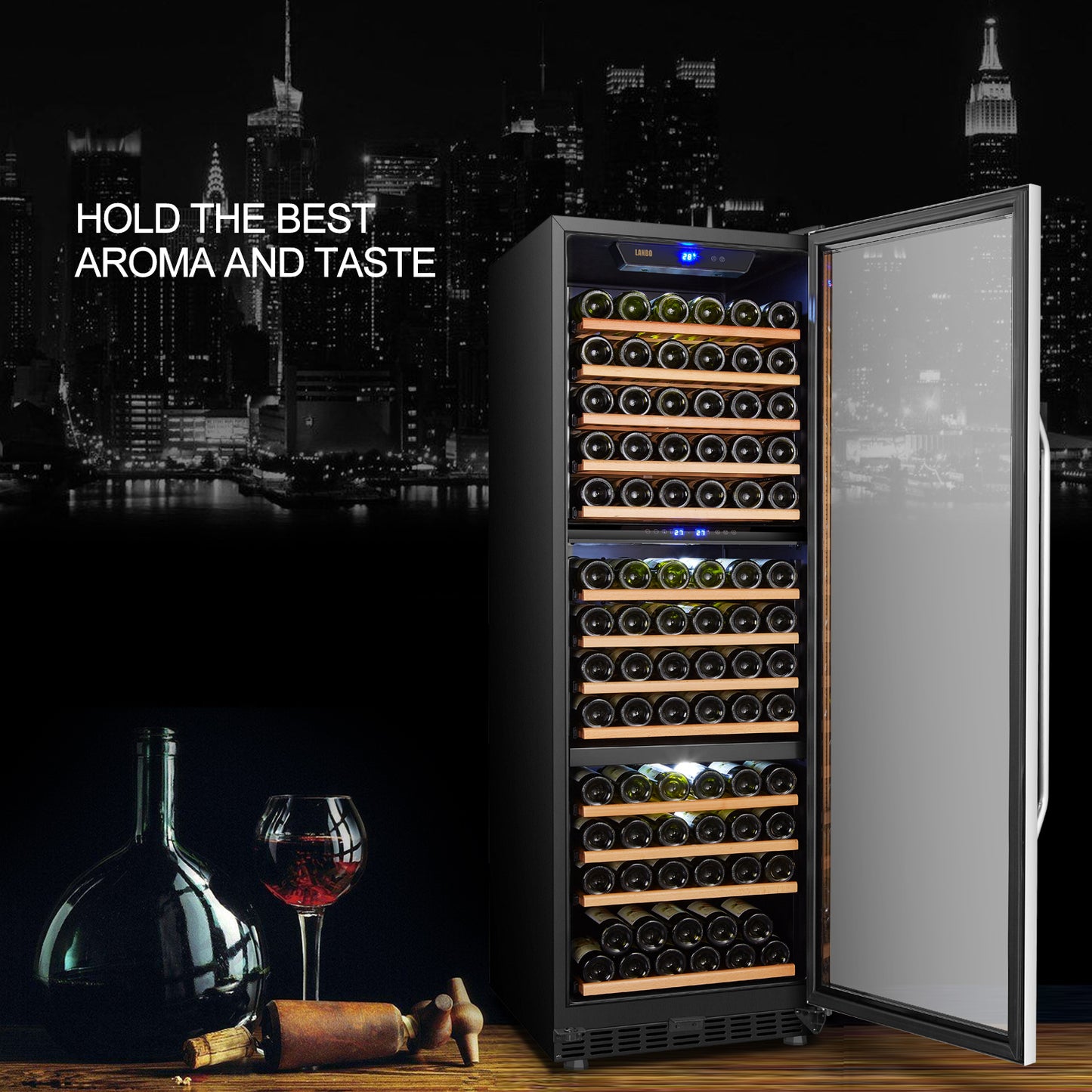 Lanbo 24" Wide, 149 Bottle Triple Zone Wine Cooler
