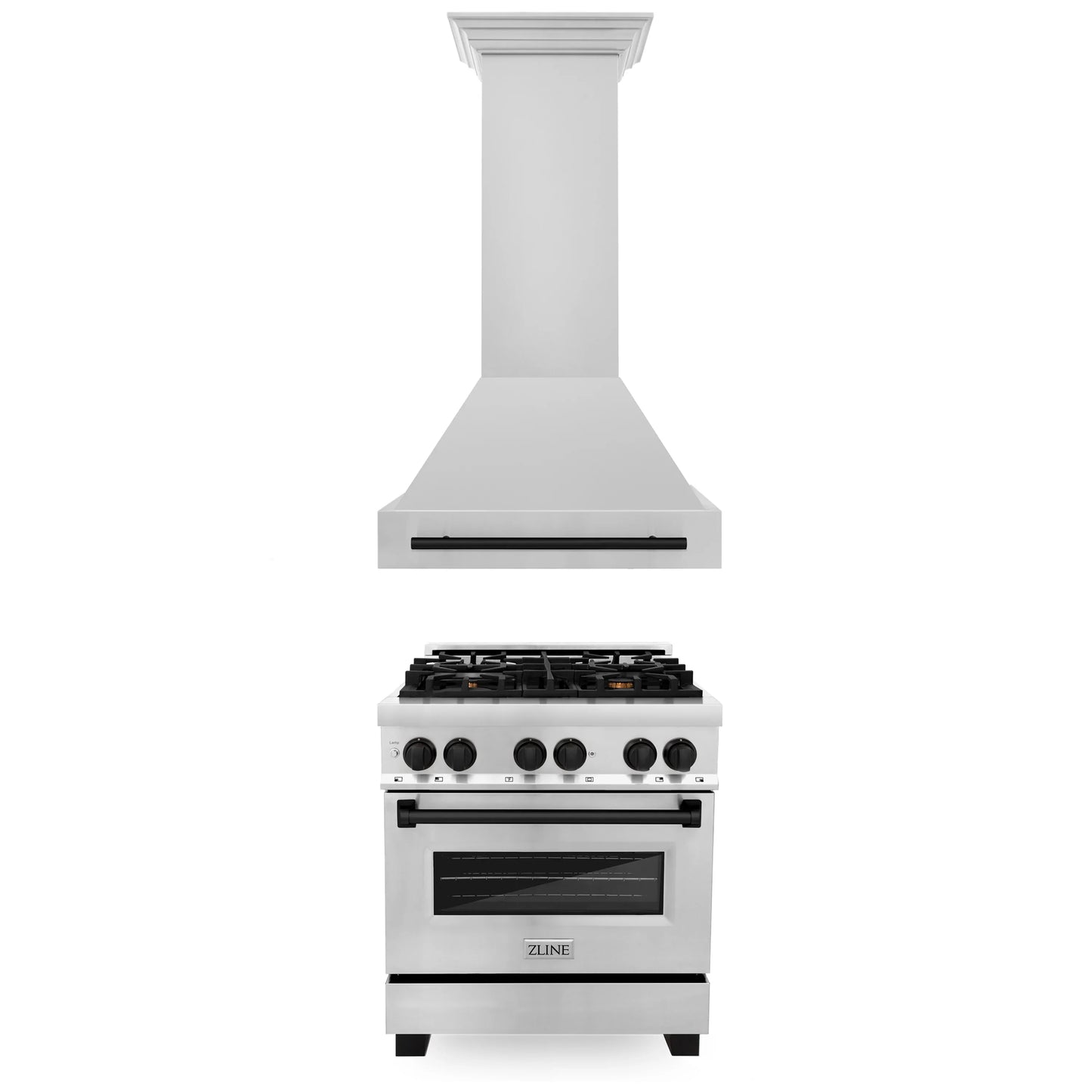 ZLINE 30" Autograph Edition Kitchen Package with Stainless Steel Dual Fuel Range and Range Hood with Accents