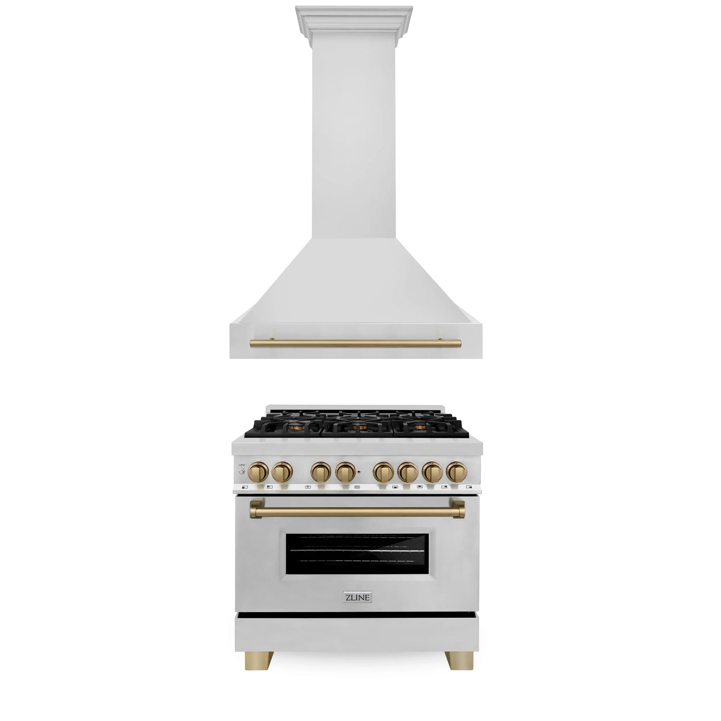 ZLINE 36" Autograph Edition Kitchen Package with Stainless Steel Dual Fuel Range and Range Hood with Accents