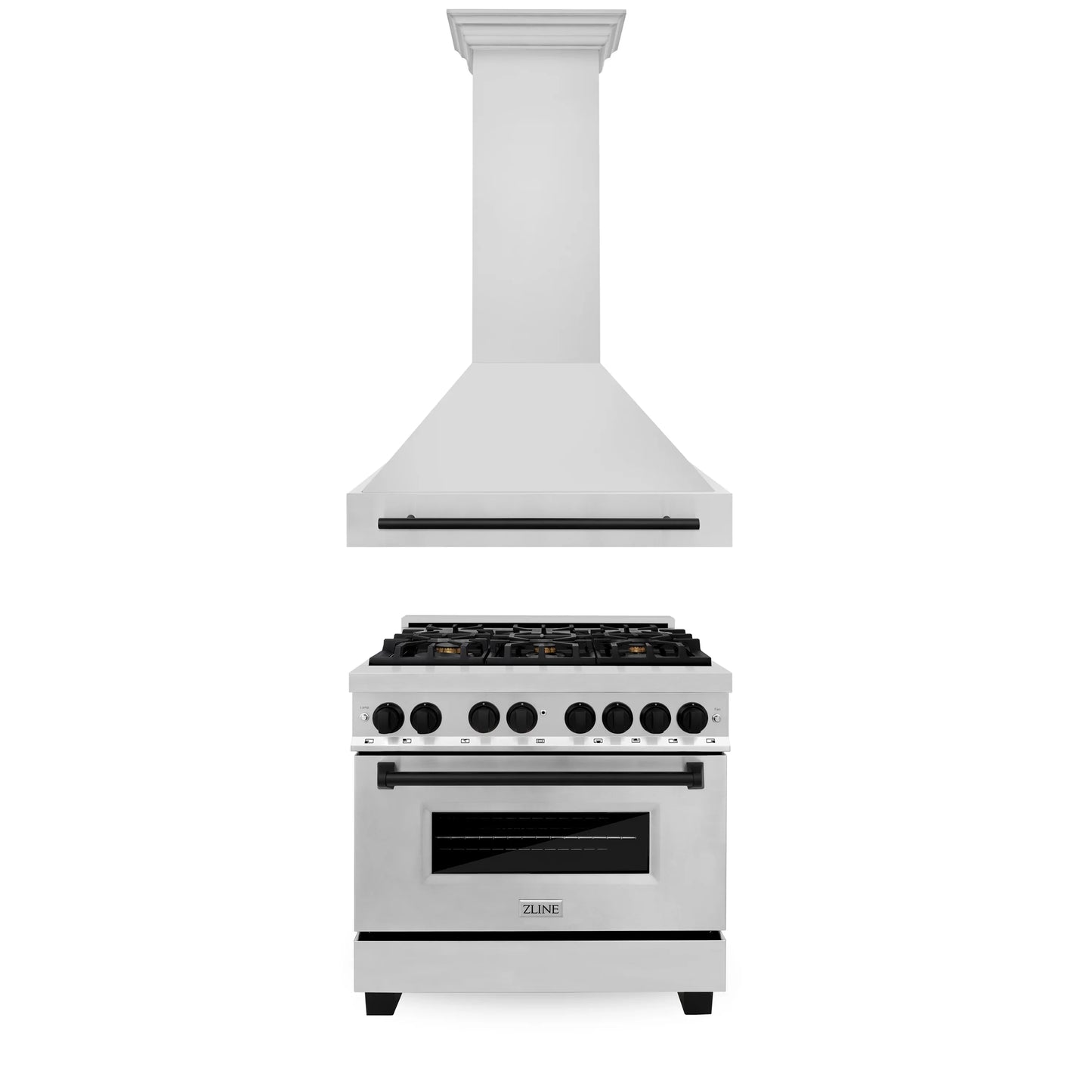 ZLINE 36" Autograph Edition Kitchen Package with Stainless Steel Dual Fuel Range and Range Hood with Accents