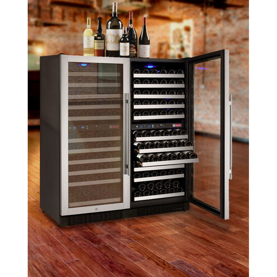Allavino 47” Wide | 242 Bottle Four Zone Side-by-Side Wine Cooler | Tru-Vino Technology and FlexCount II Shelving