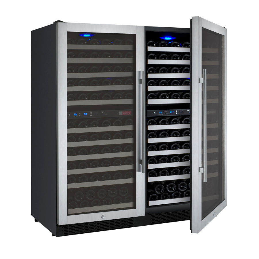 Allavino 47” Wide | 242 Bottle Four Zone Side-by-Side Wine Cooler | Tru-Vino Technology and FlexCount II Shelving