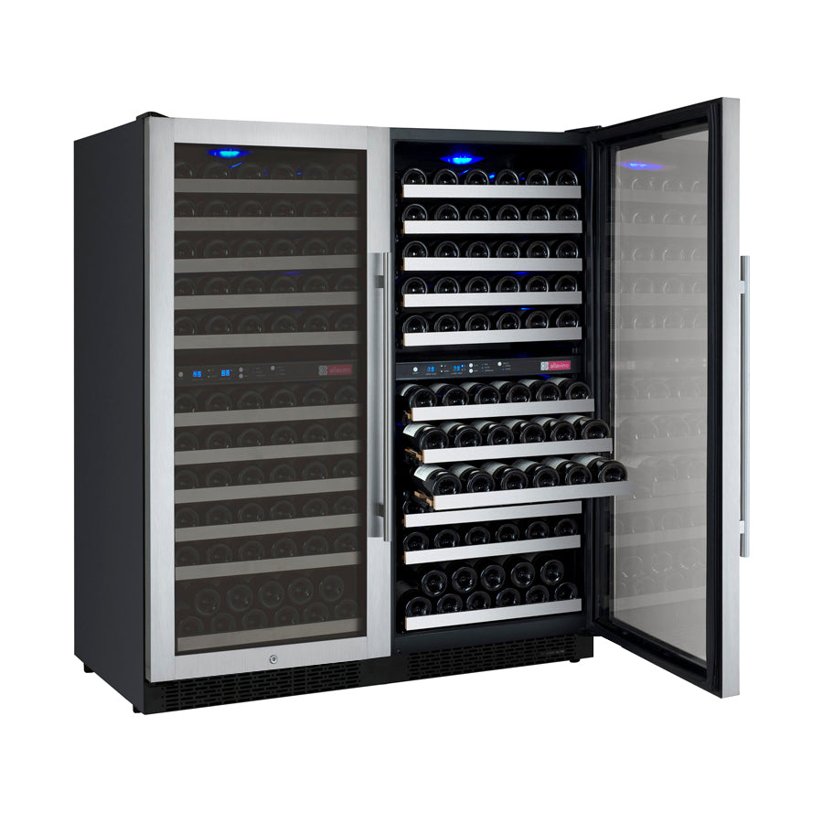 Allavino 47” Wide | 242 Bottle Four Zone Side-by-Side Wine Cooler | Tru-Vino Technology and FlexCount II Shelving