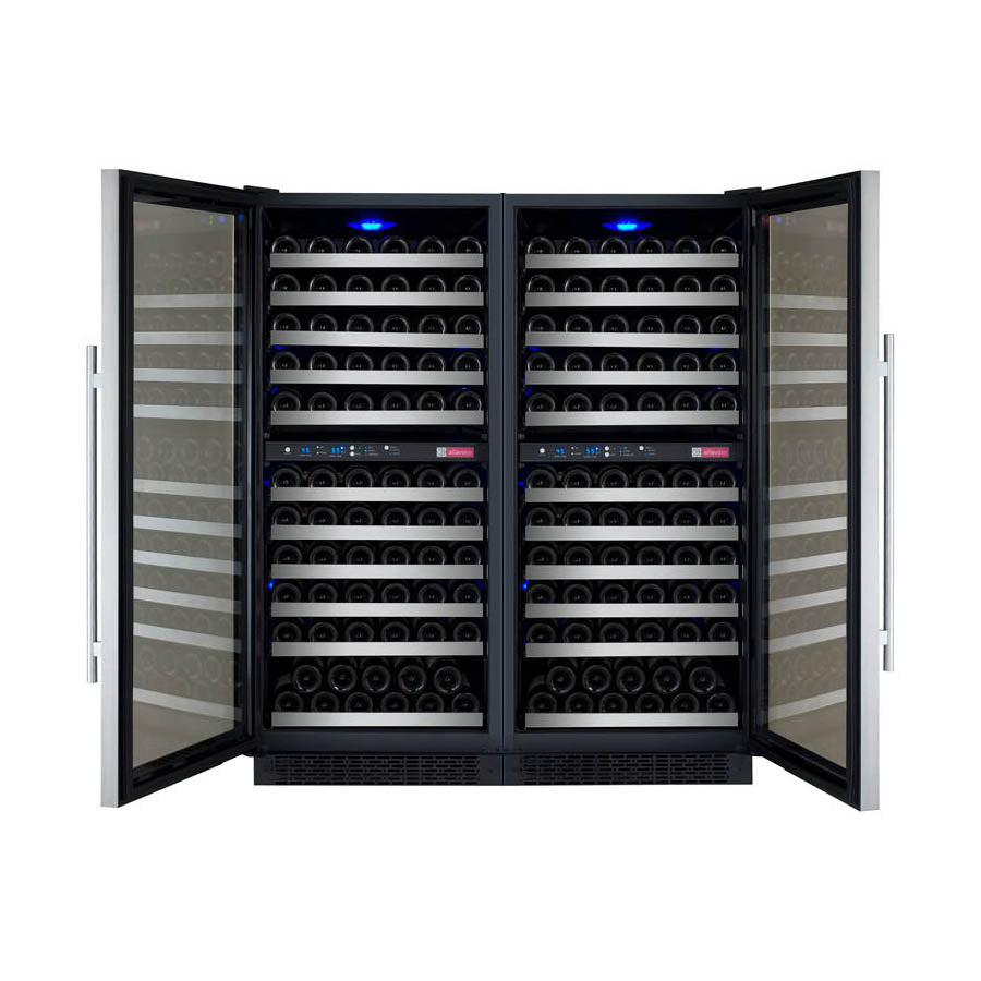 Allavino 47” Wide | 242 Bottle Four Zone Side-by-Side Wine Cooler | Tru-Vino Technology and FlexCount II Shelving