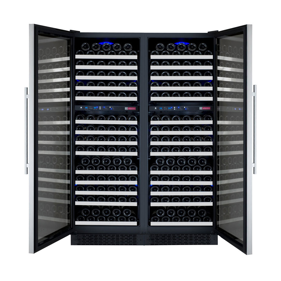 Allavino 47” Wide | 344 Bottle Four Zone Side-by-Side Wine Cooler | Tru-Vino Technology and FlexCount II Shelving