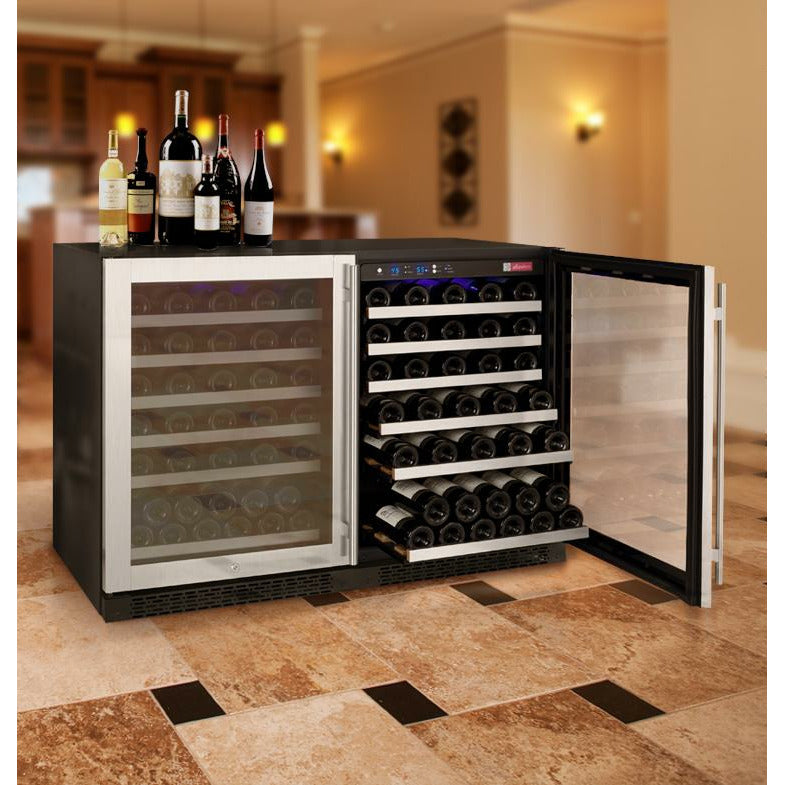 Allavino 47” Wide | 112 Bottle Dual Zone Side-by-Side Wine Cooler | Tru-Vino Technology and FlexCount II Shelving