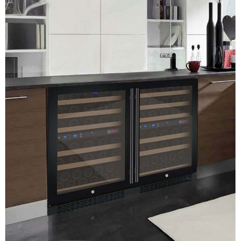 Allavino 47” Wide 112 Bottle Four Zone Side-by-Side Wine Cooler | Tru-Vino Technology and FlexCount II Shelving