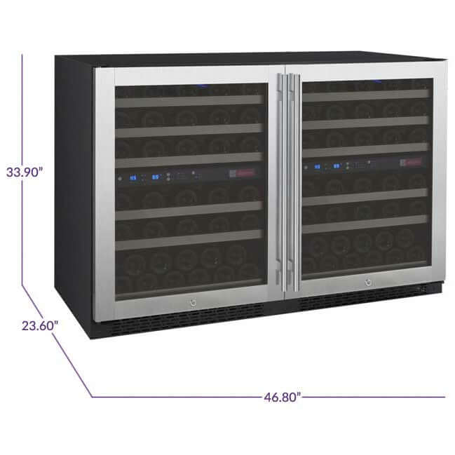 Allavino 47” Wide 112 Bottle Four Zone Side-by-Side Wine Cooler | Tru-Vino Technology and FlexCount II Shelving