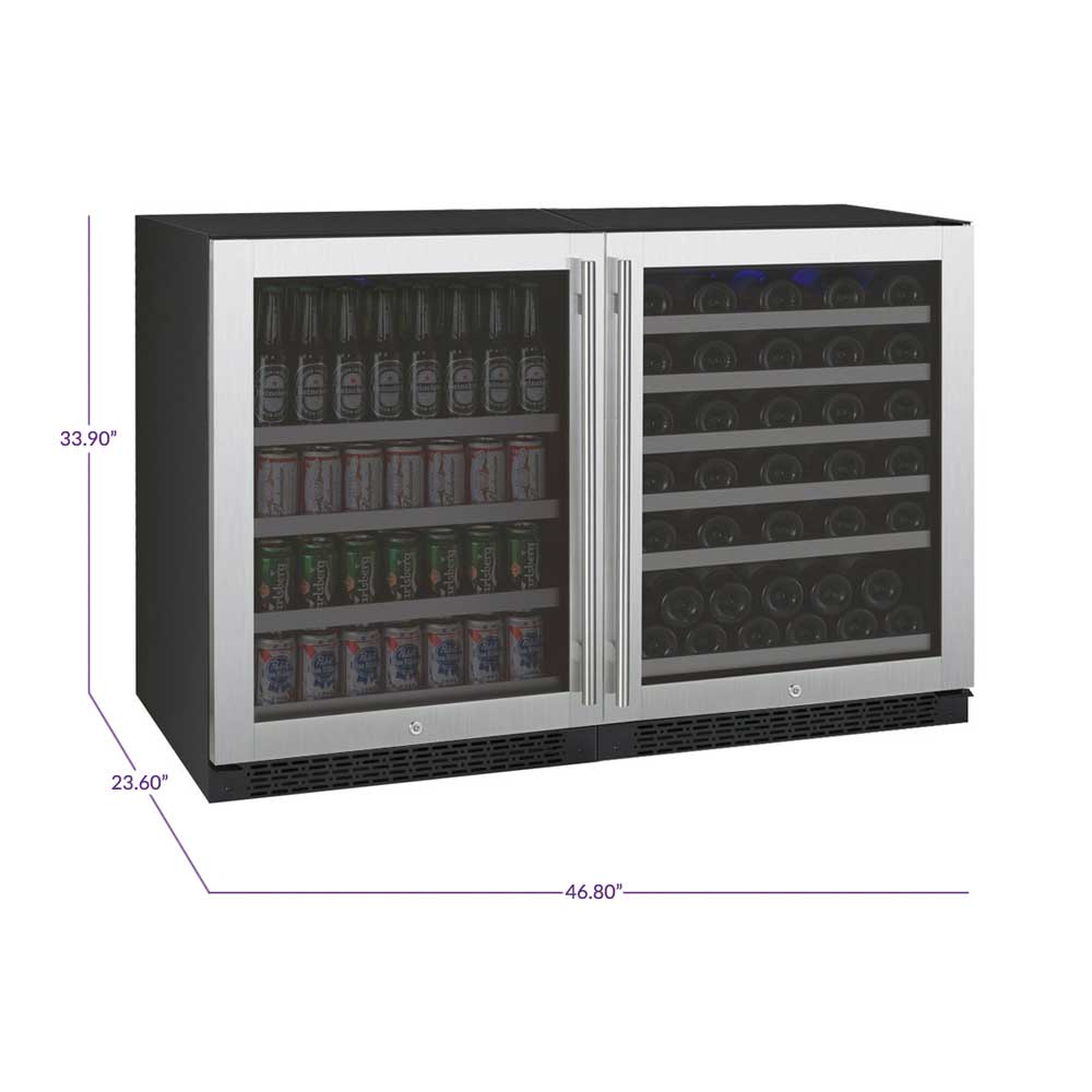 Allavino 47” Wide | Dual Zone Side-by-Side Wine & Beverage Center Combo | Holds 56 Bottles/154 Cans | Tru-Vino Technology and FlexCount II Shelving