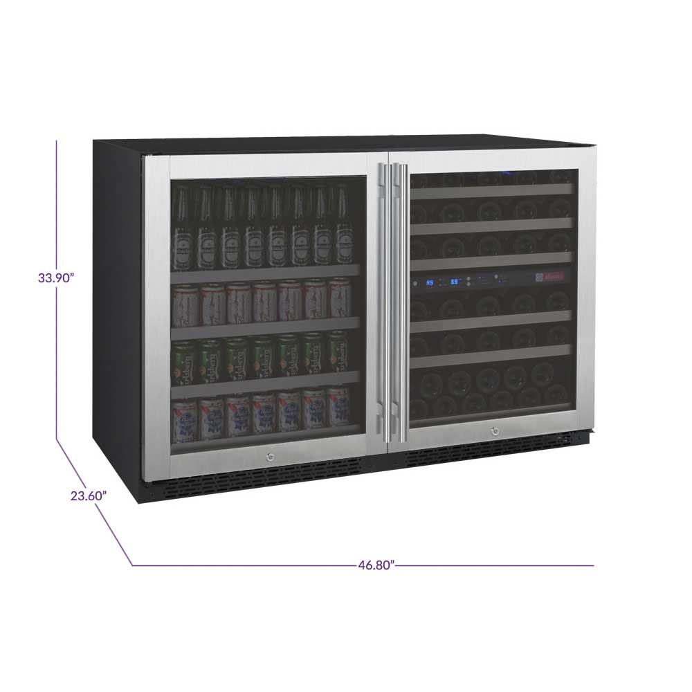 Allavino 47” Wide | Side-by-Side Wine & Beverage Center Combo | Holds 56 Bottles/124 Cans | Tru-Vino Technology and FlexCount II Shelving