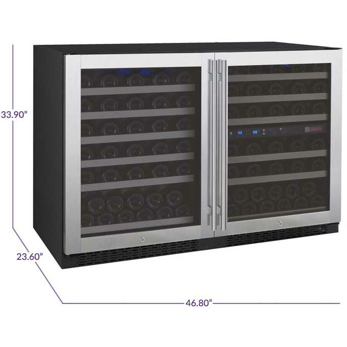 Allavino 47” Wide | 112 Bottle Triple Zone Side-by-Side Wine Cooler | Tru-Vino Technology and FlexCount II Shelving